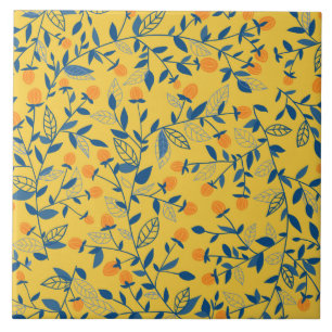 Stambloemen in blauw en geel tegeltje