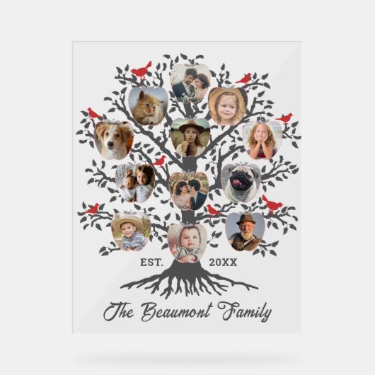 stamboom 12 fotocollage aangepaste naam en datum acryl bord (Voorkant)