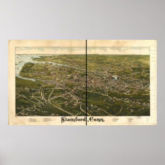 Stamford Connecticut 1883 Antiek Panorama Poster