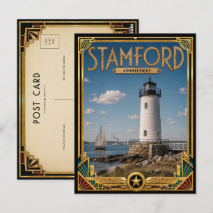 Stamford Connecticut Vintage Art Deco Gouden Tijdp Briefkaart