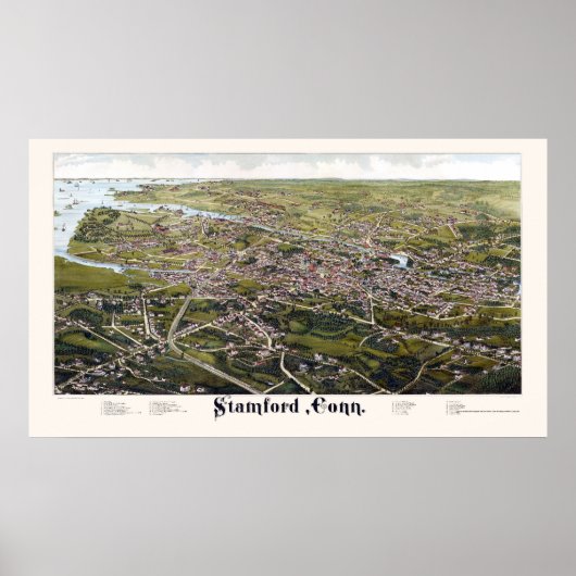 Stamford, CT Panoramic Map - 1883 Poster (Voorkant)