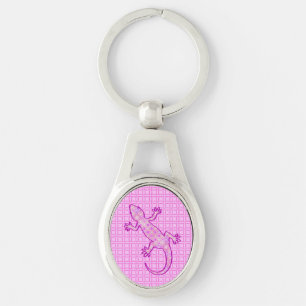 Stammen batikGekko - orchidee en shell roze Sleutelhanger