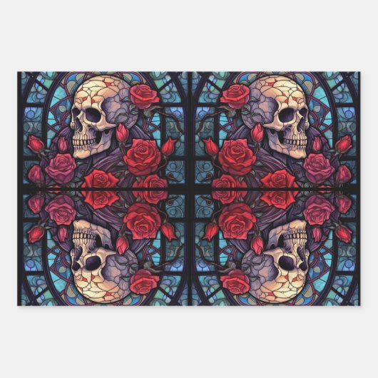 Stammen en stenen Schedel & Rozen Inpakpapier Vel (Voorkant 2)