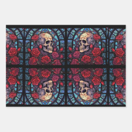 Stammen en stenen Schedel & Rozen Inpakpapier Vel