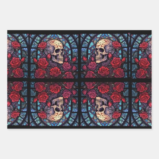 Stammen en stenen Schedel & Rozen Inpakpapier Vel (Voorkant)