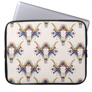 stammennaadloos patroon met schil en schedel laptop sleeve