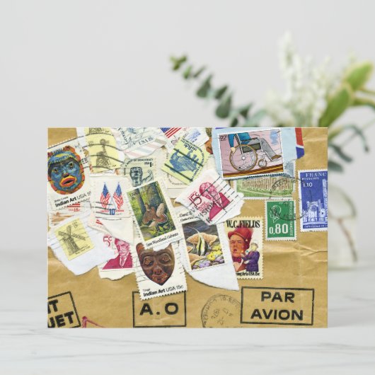  Stamp Collage Afscheidsfeest Uitnodiging (Staand voorkant)