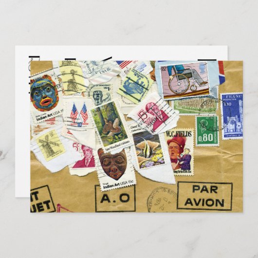 Stamp Collage Afscheidsfeest Uitnodiging (Voorkant / Achterkant)