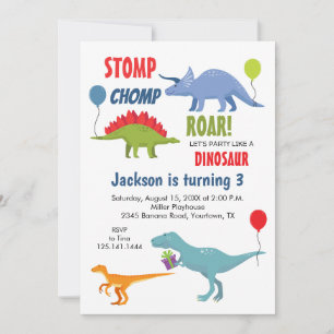 Stamp, kauw, brul Dinosaur Verjaardagsuitnodiging Kaart