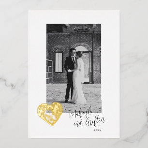 Stamped Heart in Gold met bruiloft Foto bedankt Folie Uitnodiging