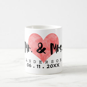 Stamped Heart Mr & Mrs Wedding Date Koffiemok