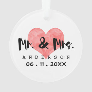 Stamped Heart Mr & Mrs Wedding Date Ornament