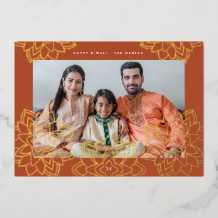 Stamped lotus Happy Diwali Foto Gold Folie Feestdagenkaart