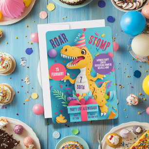 Stampende Brullende Dinosaurus Meisje Verjaardagsf Kaart