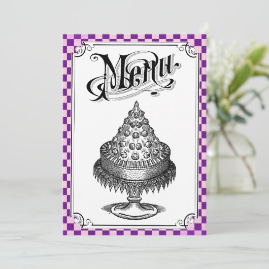 Stampunk Checkerboard Wedding Menu-kaarten Menu (Staand voorkant)