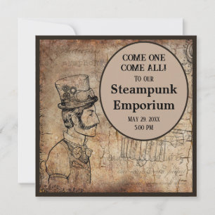 Stampunk Inventor Top Hat Personalized Event Kaart