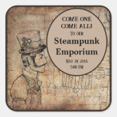 Stampunk Inventor Top Hat Personalized Event Vierkante Sticker (Voorkant)