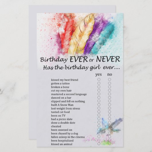 Stamvereer verjaardag ooit of nooit spel (Voorkant / Achterkant)