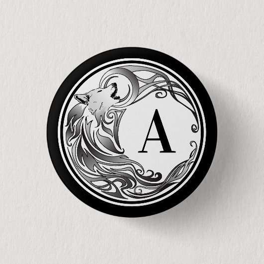 Stamwolf - gearceerd monogram ronde button 3,2 cm (Voorkant)