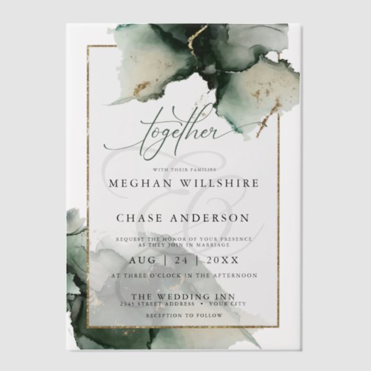 Stand Alone Moderne Sage Green Vellum Invitation (Recto)