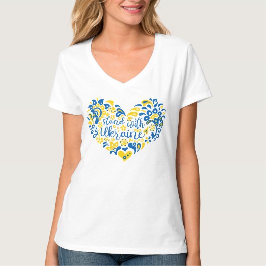 Stand avec l'Ukraine lettrage et coeur T-shirt (Devant)