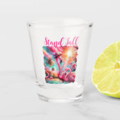 Stand Tall Tropical Pink Flamingo's Palmbomen Zon Shot Glas (Voorkant)