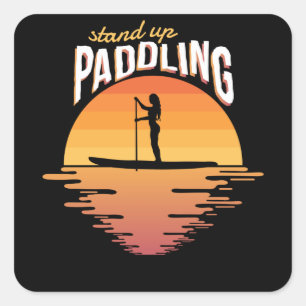 Stand Up Paddling Sunset SUP Paddle Board Boarding Vierkante Sticker
