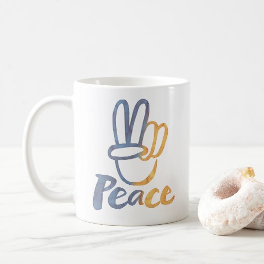 Stand van zaken met Oekraïne - PEACE-symbool V-Sig Koffiemok (Met donut)