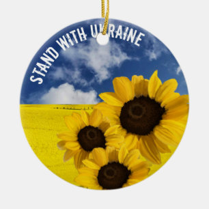 Stand with Ukraine yellow and blue with sunflowers Keramisch Ornament