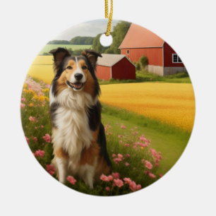 Standaard Collie op Boerderij Keramisch Ornament