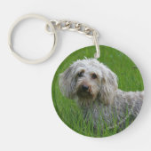 Standaard dachshund met wierharing in gras sleutelhanger (Voorkant)