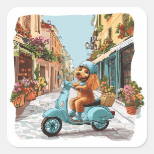 Standaard Poodle-hond rijdt op scooter Vierkante Sticker