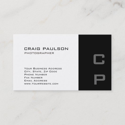 Standaard zwart monogram modern Visitekaartje (Voorkant)