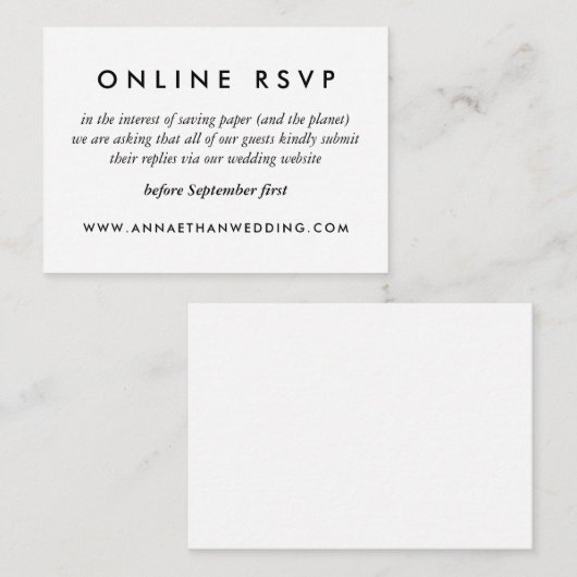 Standaard zwart-wit bruiloft online RSVP-kaart Informatiekaartje (Voorkant / Achterkant)