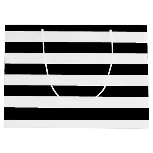 Standaard zwart-wit horizontale strepen large cadeauzakje (Voorkant)