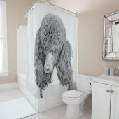 Standaard zwart-witschilderwerk met wieltjes douchegordijn (In situ)