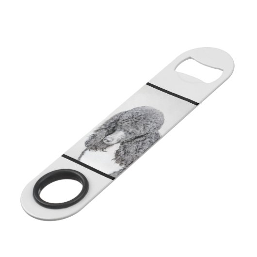 Standaard zwart-witschilderwerk met wieltjes speed flessenopener (Voorkant Gekanteld)