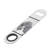 Standaard zwart-witschilderwerk met wieltjes speed flessenopener (Achterkant Gekanteld)