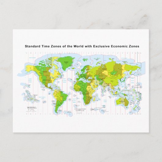 Standaardtijdzones van de wereld en economische zo briefkaart (Voorkant)
