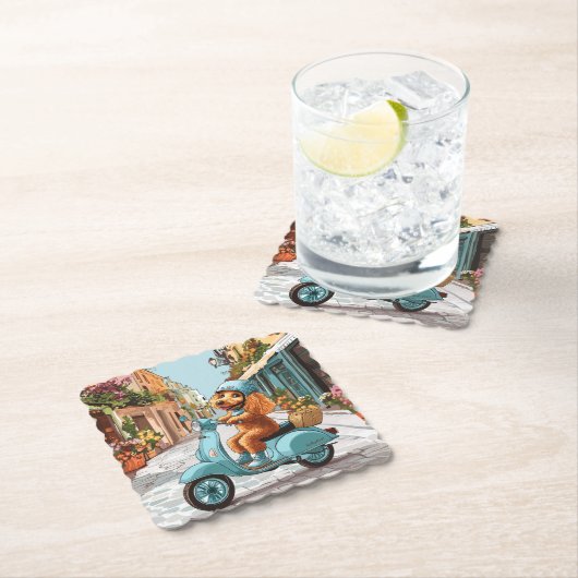 Standard Poodle Dog Riding Scooter Kartonnen Onderzetters (Insitu)