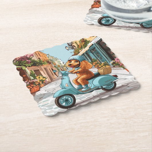 Standard Poodle Dog Riding Scooter Kartonnen Onderzetters (Gebogen)