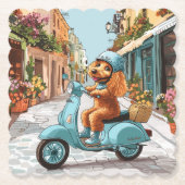 Standard Poodle Dog Riding Scooter Kartonnen Onderzetters (Voorkant)