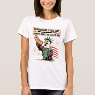 Standbeeld Adelaar Hot Dog 4 juli Grappige Kunst T-shirt