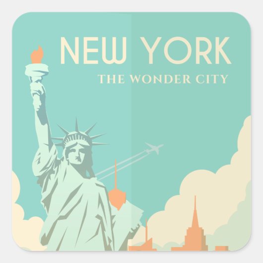 standbeeld van de stad New York Vierkante Sticker (Voorkant)