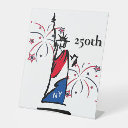 Standbeeld van de Vrijheid met Vuurwerk 250e Onafh Reclamebord Met Voetstuk
