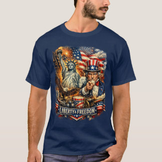 Standbeeld van de Vrijheid & Oom Sam Vrijheid T-sh T-shirt