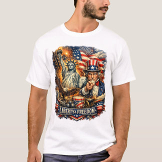 Standbeeld van de Vrijheid & Oom Sam Vrijheid T-sh T-shirt
