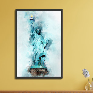 Standbeeld van Liberty Aquarel Poster