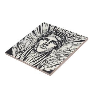 Standbeeld van Liberty Modern Lijn Kunst Tegeltje