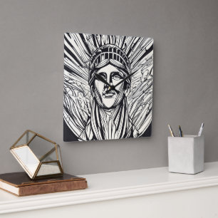 Standbeeld van Liberty Modern Lijnkunst Afdruk Vierkante Klok